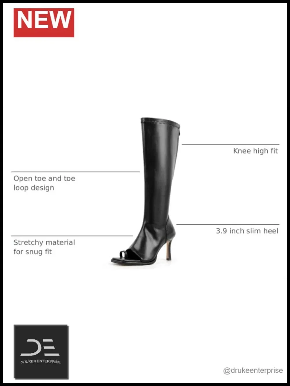 Open Toe Knee High Stretch Boots with Zipper